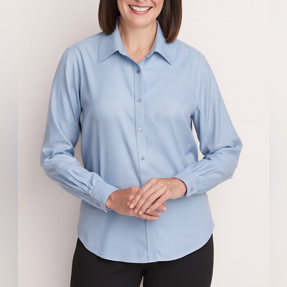 Talbots Tops - Talbots Wrinkle Resistant Button Down Shirt Blue 100% Cotton Women’s Size 14